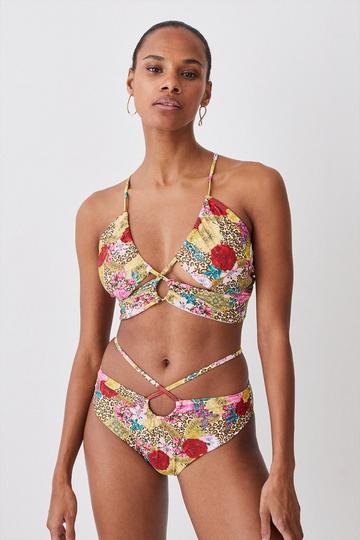 Tie Front Cut Out Bikini Top multi