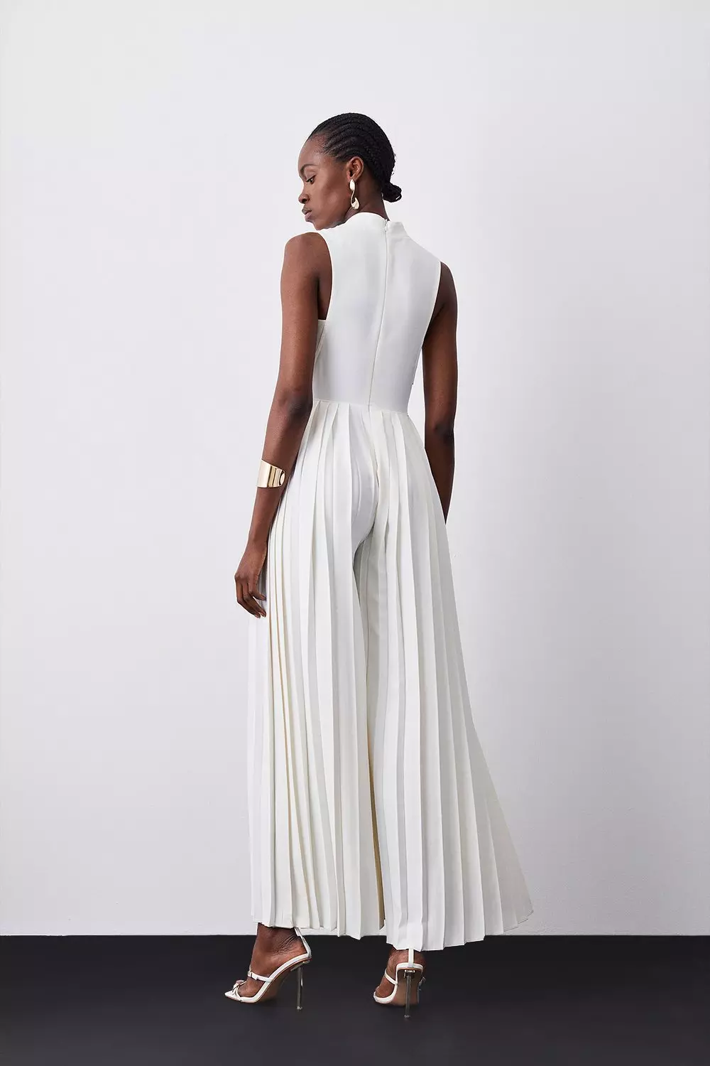High Neck Tie Waisted Full Pleated Jumpsuit | Karen Millen