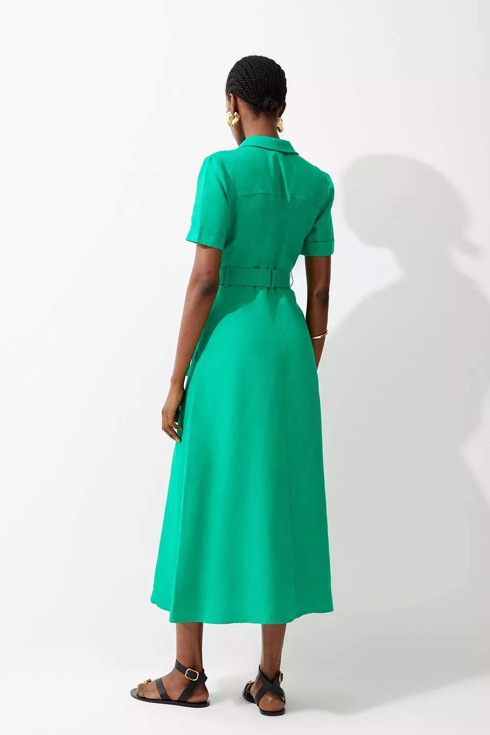 KAREN MILLEN 日本未入荷 ローズ 襟付き マキシスカート 緑 Rose Print Twill Collared Maxi Dress | Karen Millen