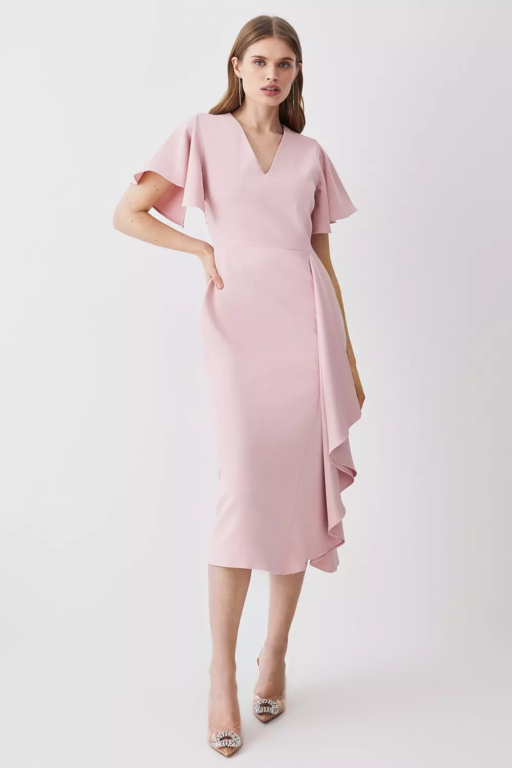 Blush Soft Tailored Angel Sleeve Drape Midi Dress alternative image