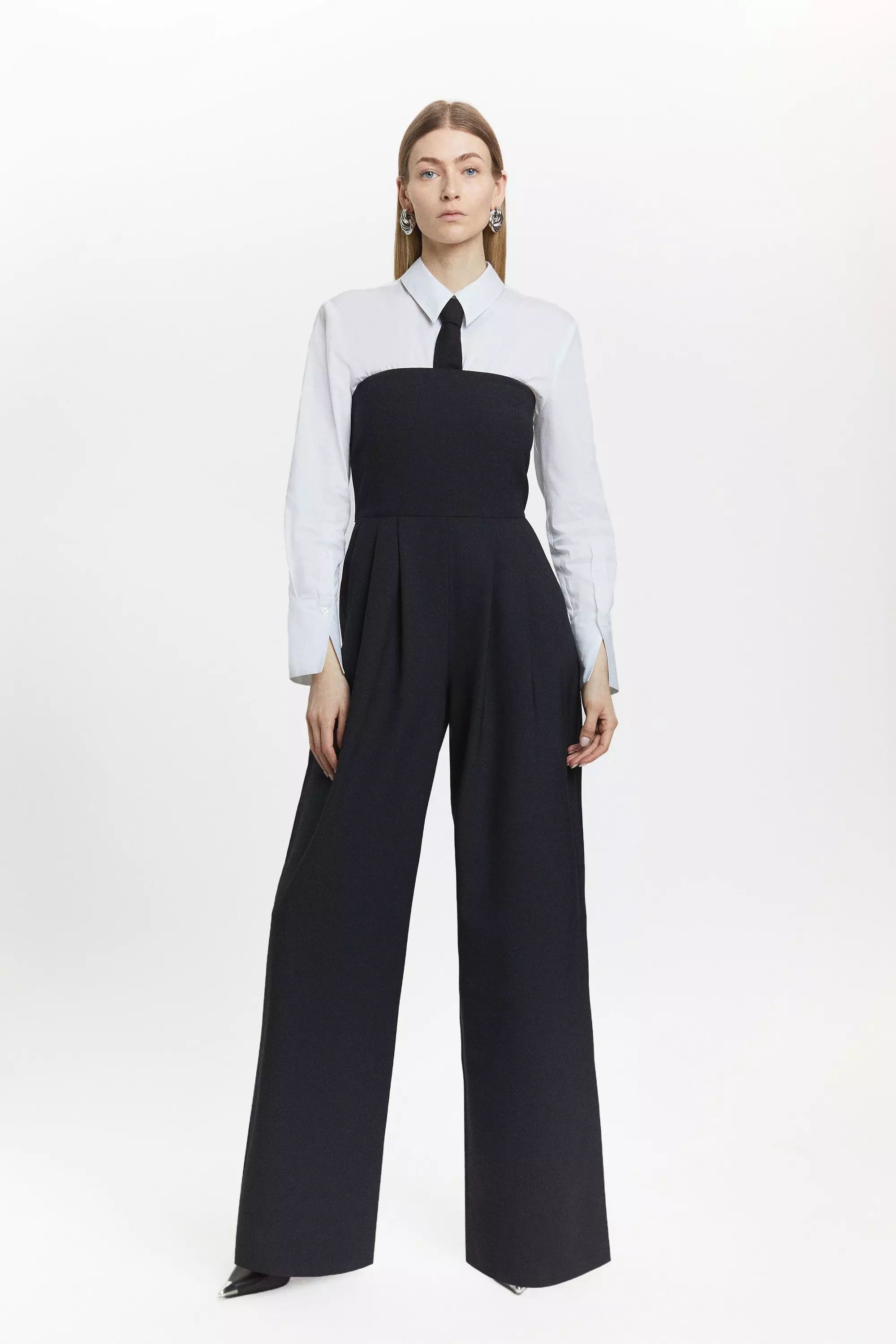 Wool Blend Bandeau Wide Leg Jumpsuit | Karen Millen