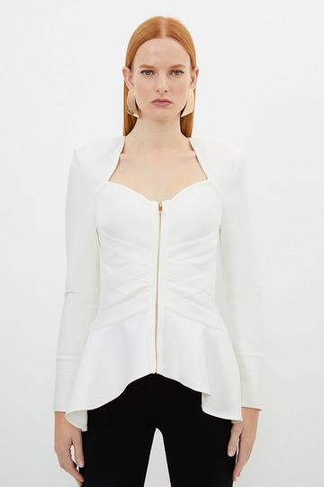 Bandage Strong Shoulder Jacket With Zip Front Opening cream