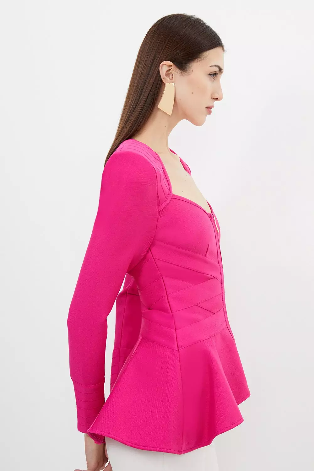 Bandage Strong Shoulder Jacket With Zip Front Opening