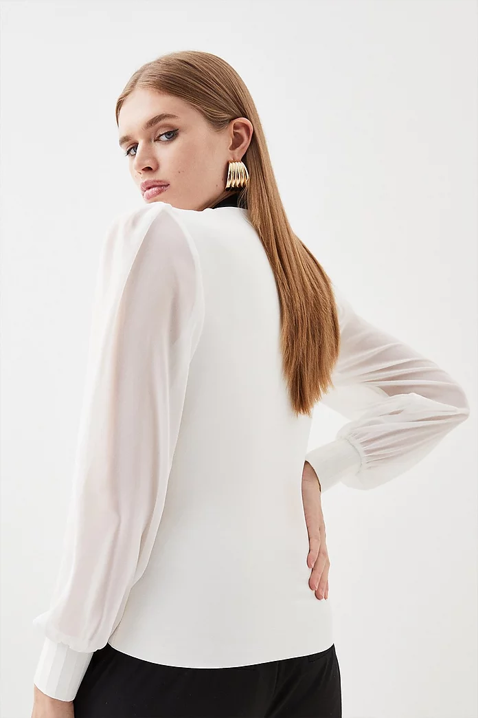 Chiffon Sleeve Zip Through Bandage Knit Top | Karen Millen Chiffon Sleeve Zip Through Bandage Knit Top | Karen Millen