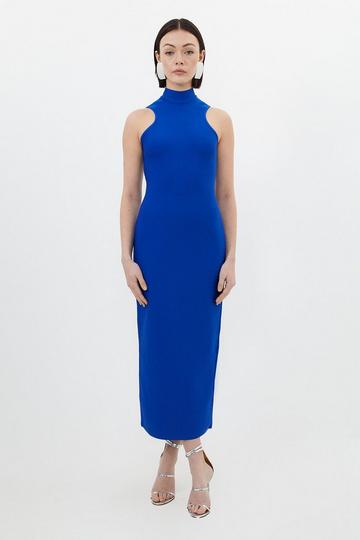 Blue Figure Form Bandage Racer Style Knit Midaxi Dress