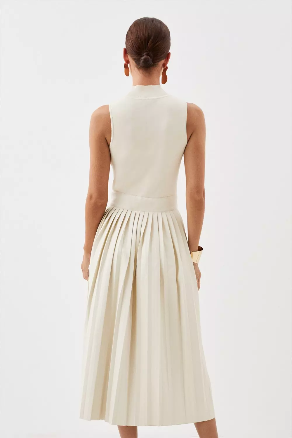 Petite Knitted Midi Dress With Pu Detailing | Karen Millen