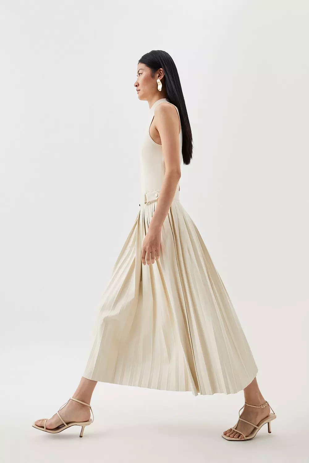 Cream Tall Knitted Midi Dress With Pu Detailing alternative image
