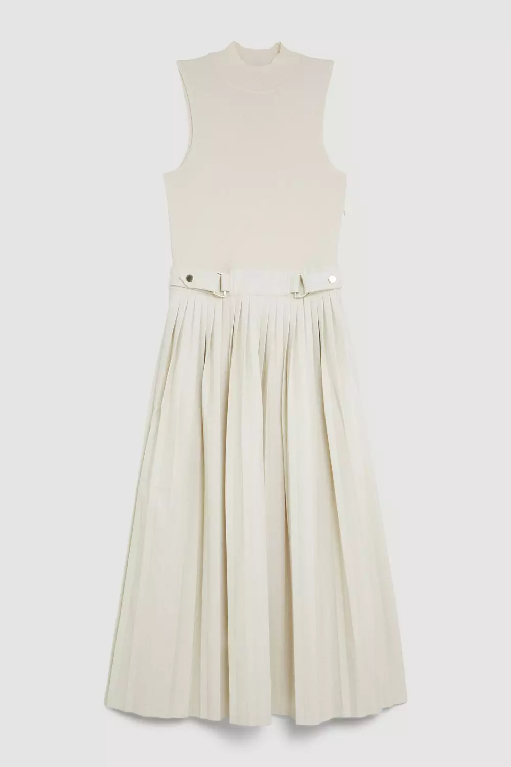 Cream Tall Knitted Midi Dress With Pu Detailing alternative image