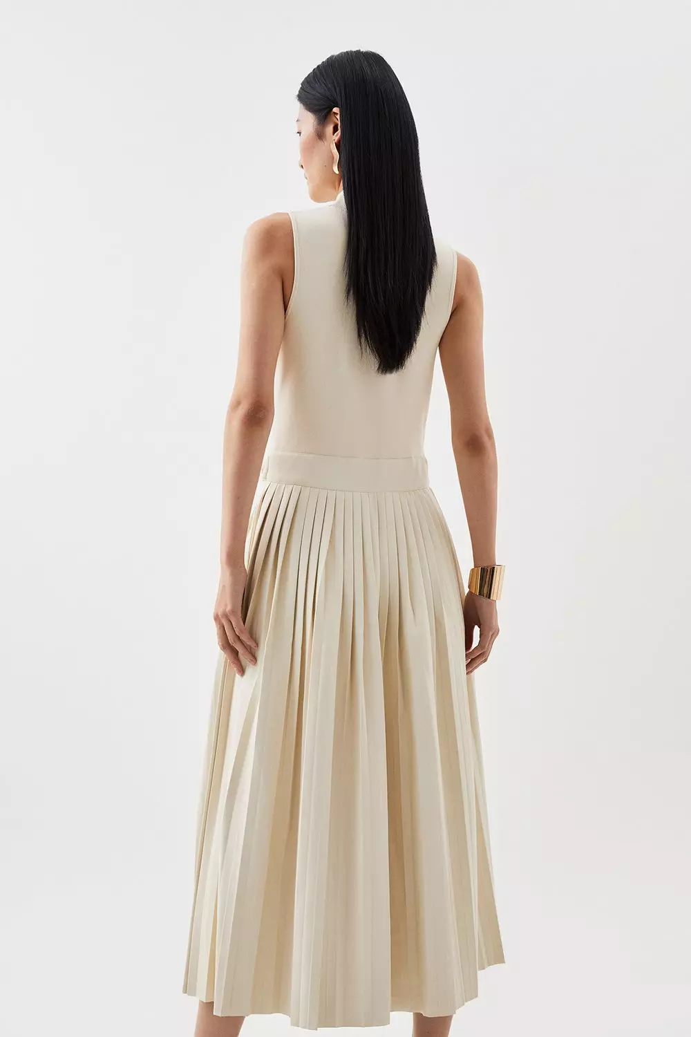 Cream Tall Knitted Midi Dress With Pu Detailing alternative image