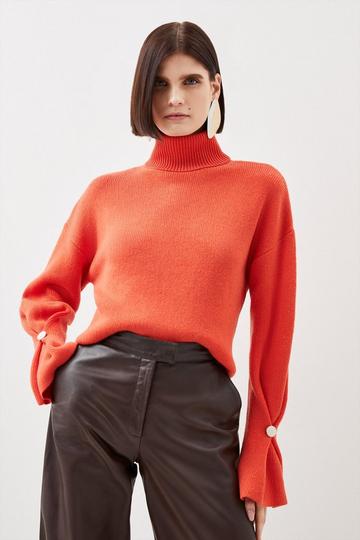 Orange Premium Alpaca Wool Blend Mid Weight Knit Full Sleeve Sweater