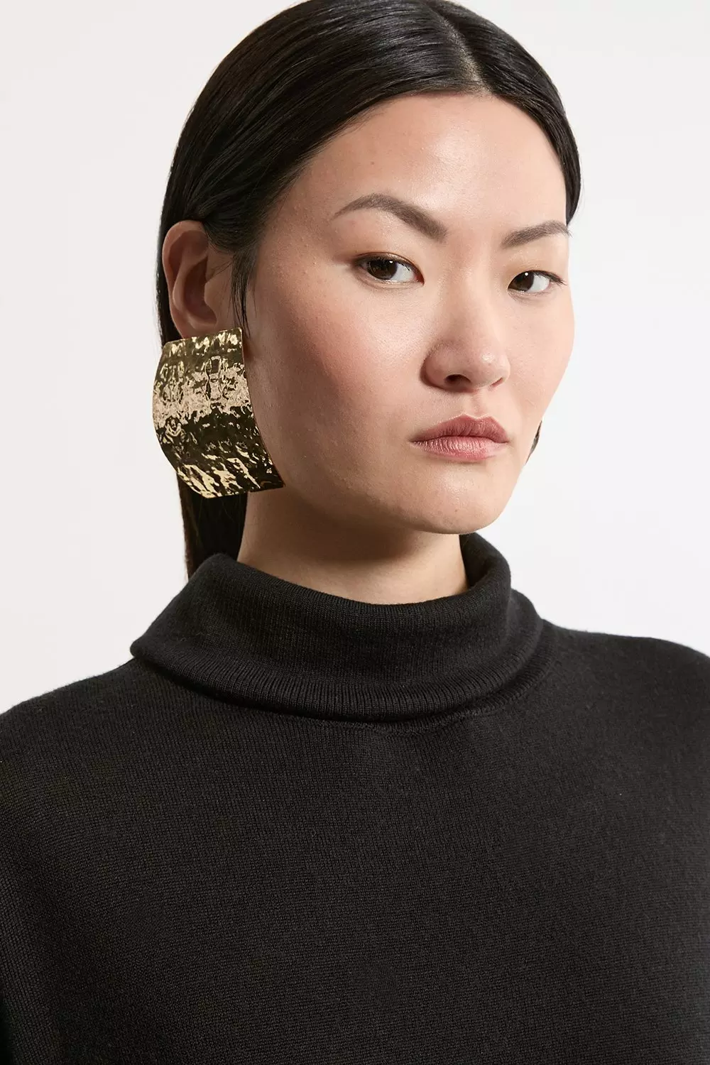 Black Merino Wool Asymmetric Funnel Neck Knit Jumper alternative image