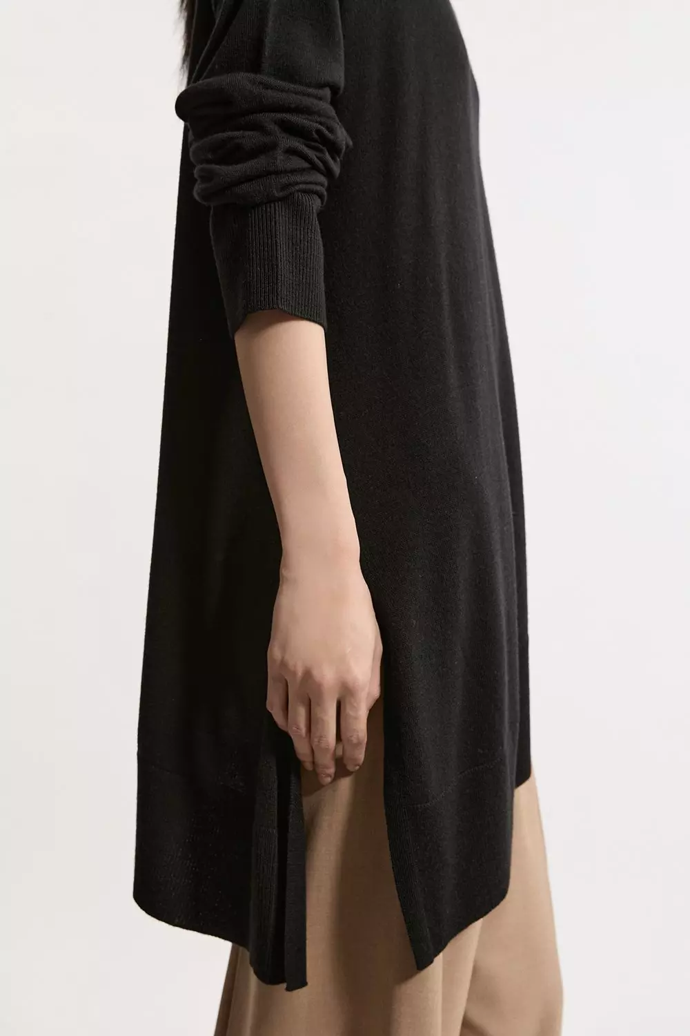 Black Merino Wool Asymmetric Funnel Neck Knit Jumper alternative image