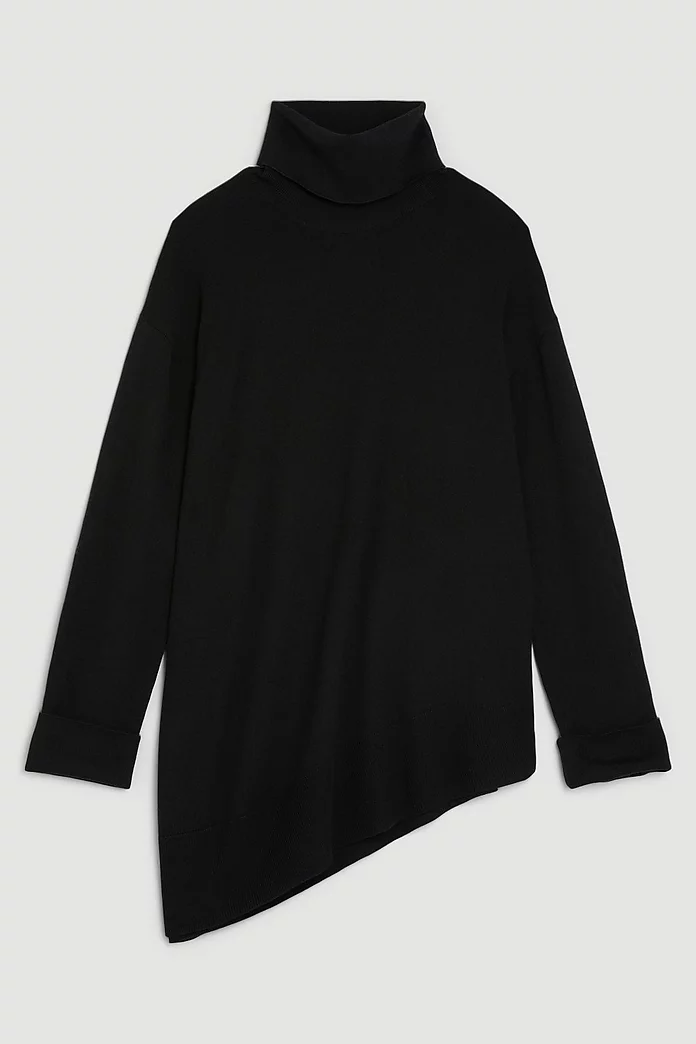Merino Wool Asymmetric Funnel Neck Knit Sweater | Karen Millen Merino Wool Asymmetric Funnel Neck Knit Sweater | Karen Millen
