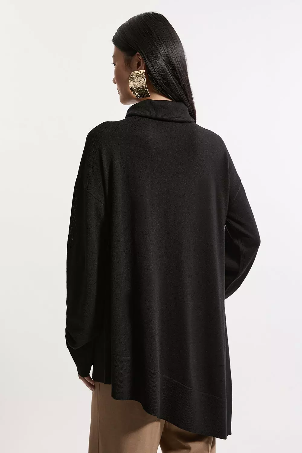 Black Merino Wool Asymmetric Funnel Neck Knit Jumper alternative image