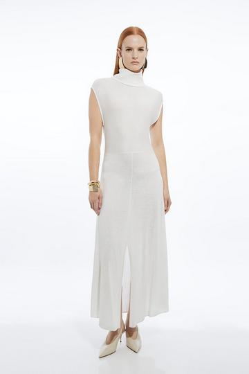 Cashmere Blend Sleeveless Turtleneck Midaxi Knit Dress ivory