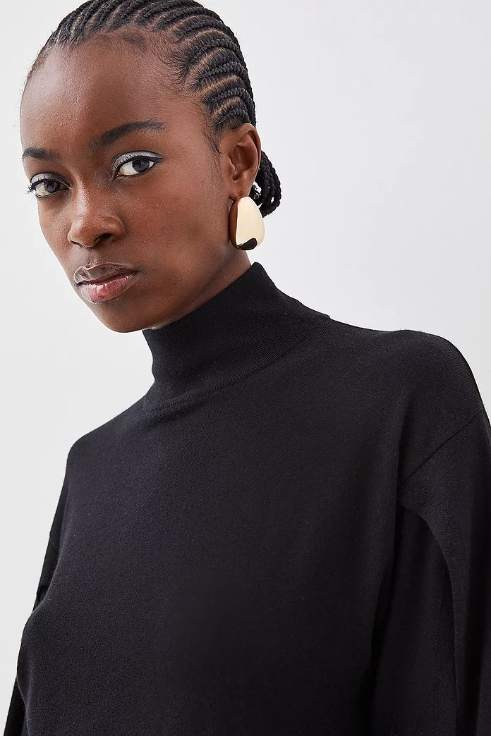 Cashmere Blend Turtleneck And Split Sleeve Knit Top | Karen Cashmere Blend Turtleneck And Split Sleeve Knit Top | Karen