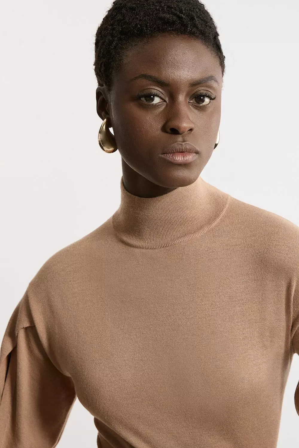 Cashmere Blend Turtleneck And Split Sleeve Knit Top | Karen