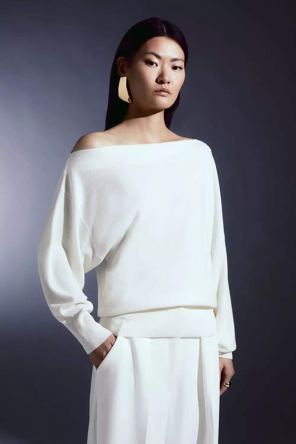 Cashmere Blend Off The Shoulder Knit Top Karen Millen