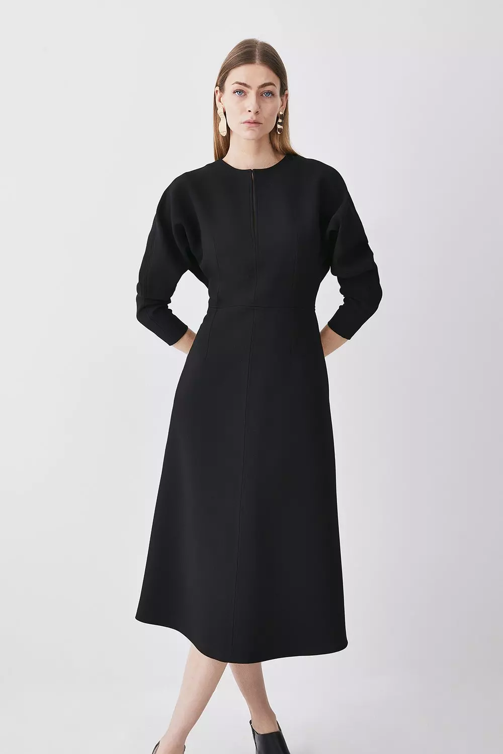 Structured Crepe Keyhole Rounded A Line Midi Dress Karen Millen