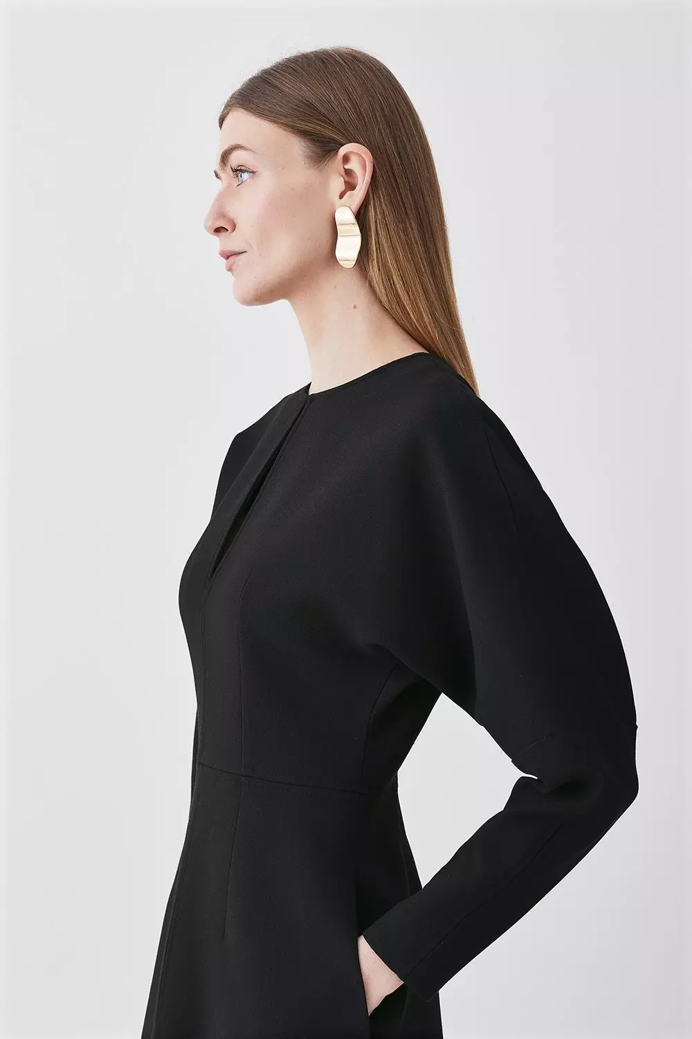 Structured Crepe Keyhole Rounded A Line Midi Dress | Karen