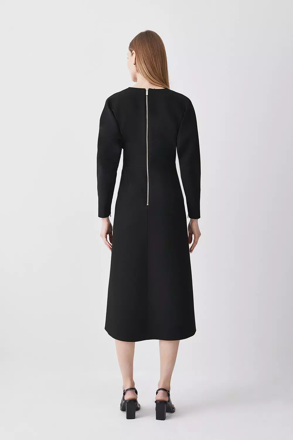 Structured Crepe Keyhole Rounded A Line Midi Dress | Karen