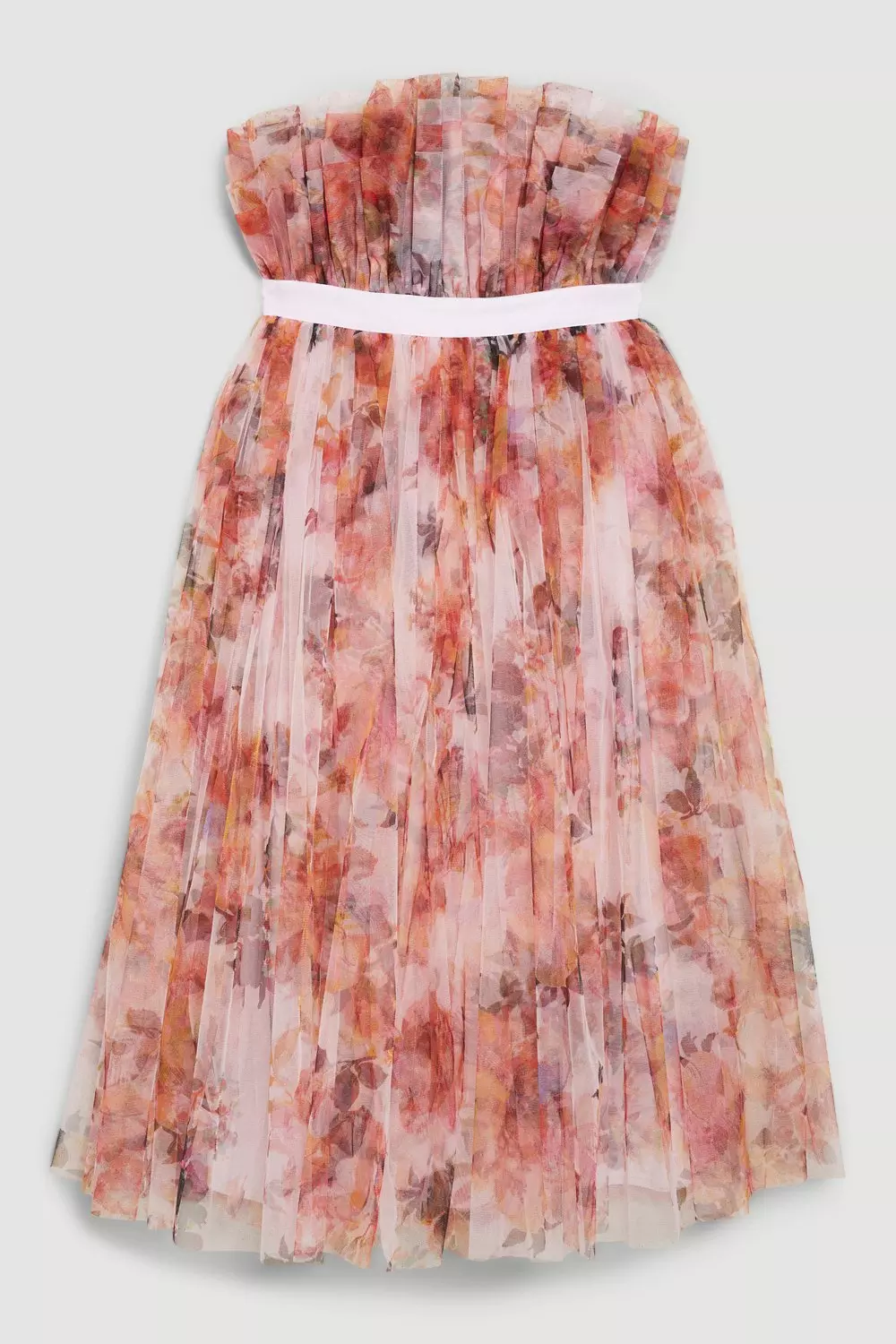 Floral Corseted Tulle Midi Dress | Karen Millen
