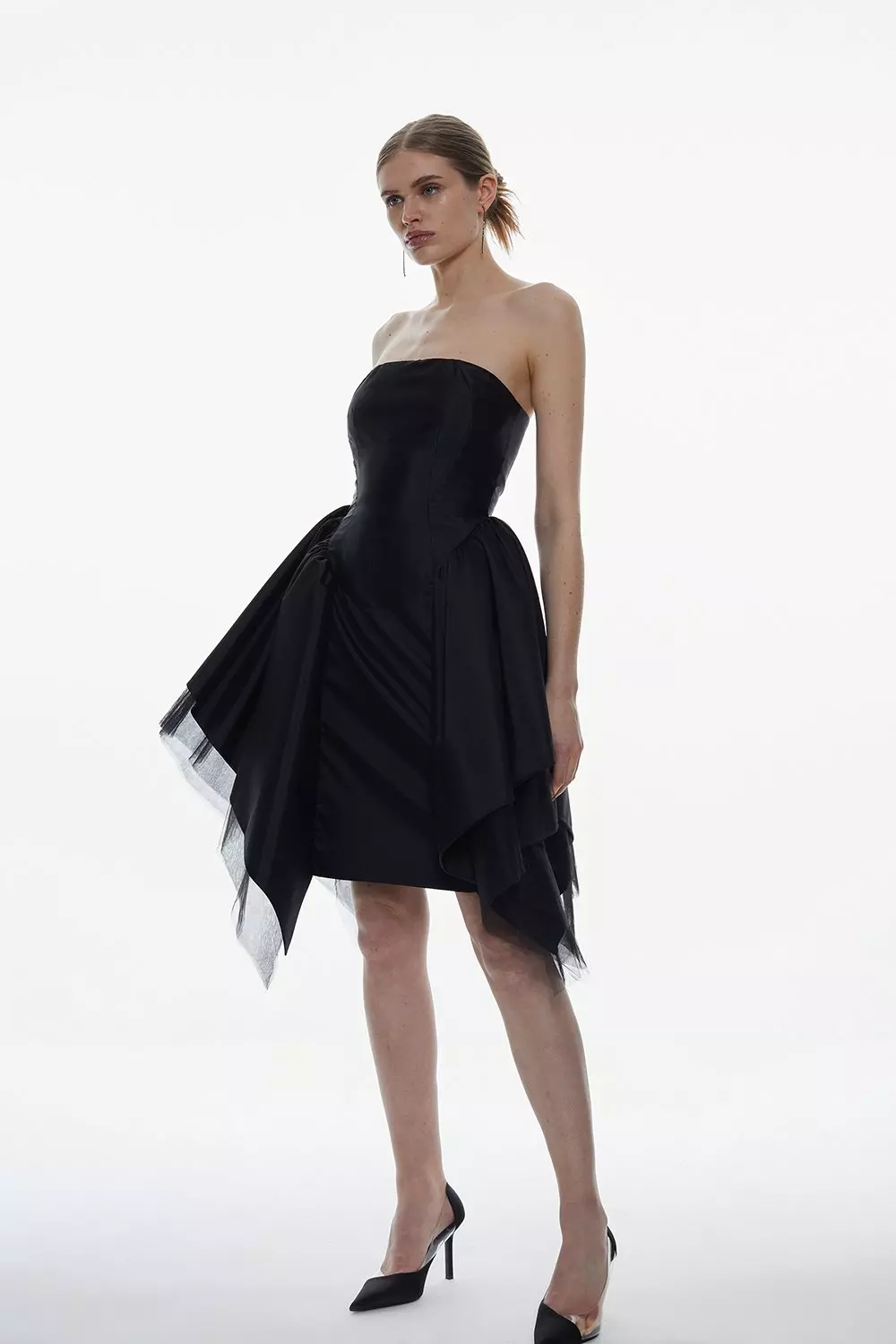 Taffeta & Tulle Bandeau Mini Dress | Karen Millen
