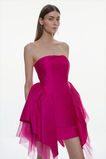 Pink Taffeta & Tulle Bandeau Mini Dress