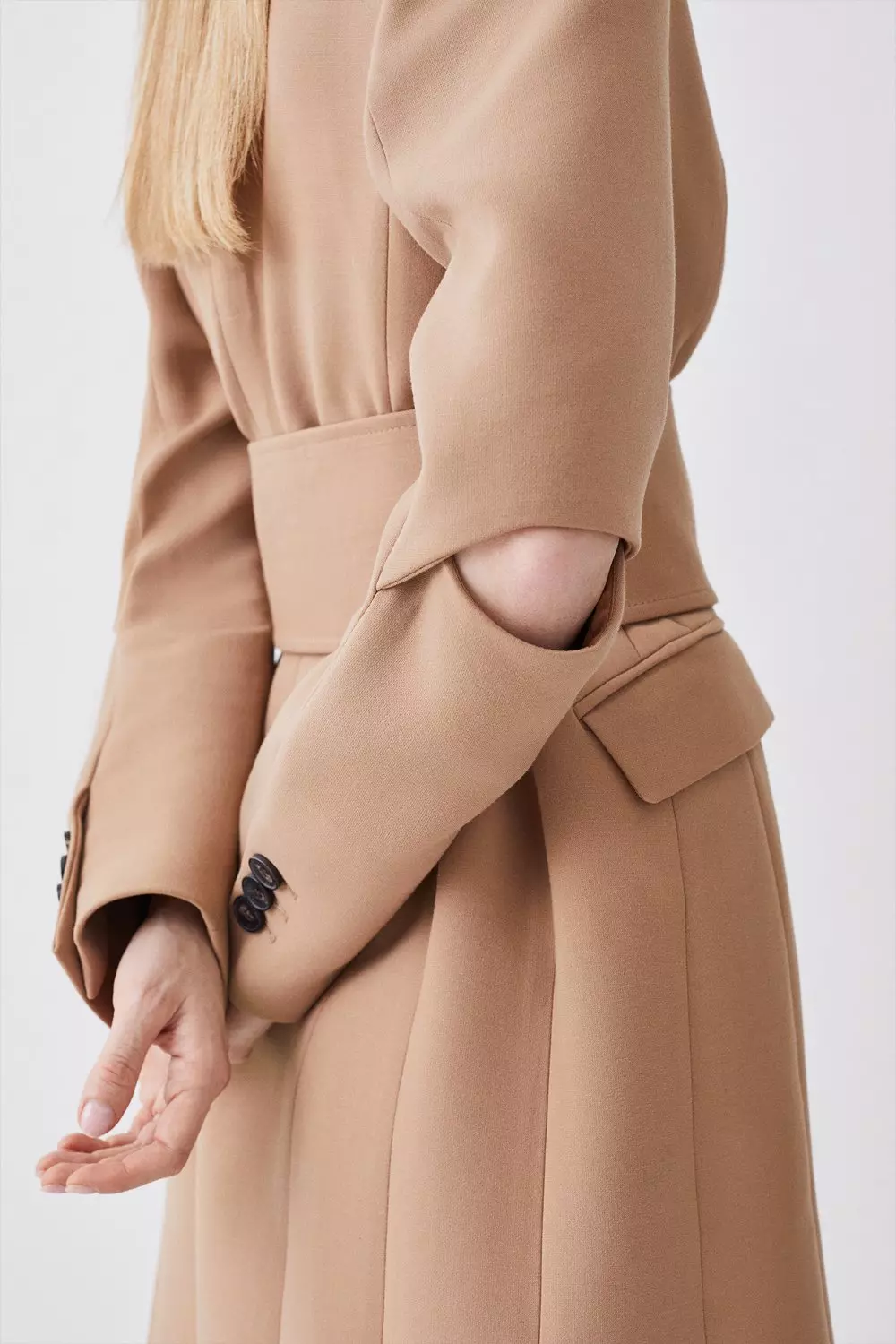Camel belted oversized sleeve blazer deals