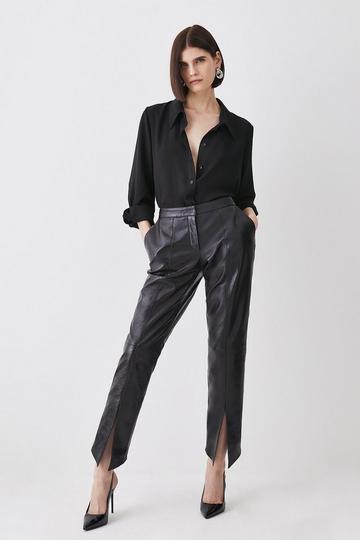 Black Leather Split Front Pants