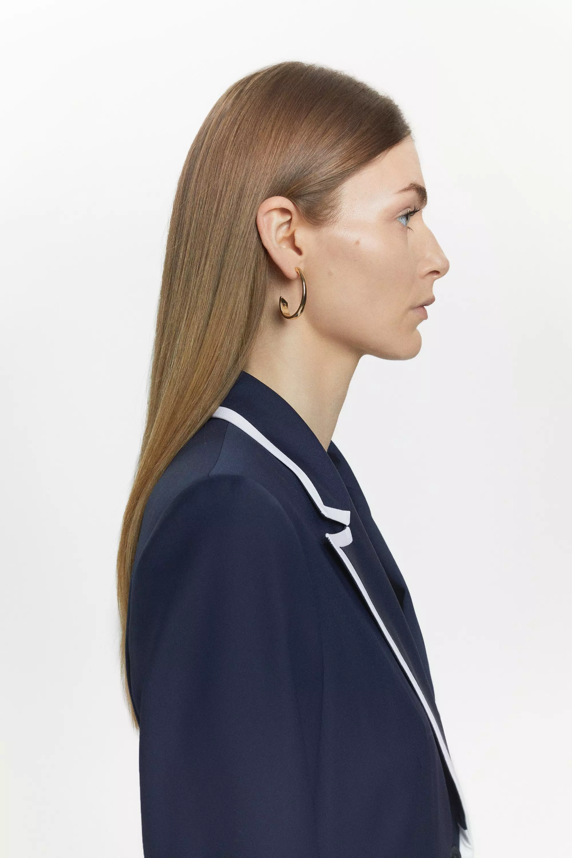 Navy Wool Blend Double Layered Detail Blazer alternative image