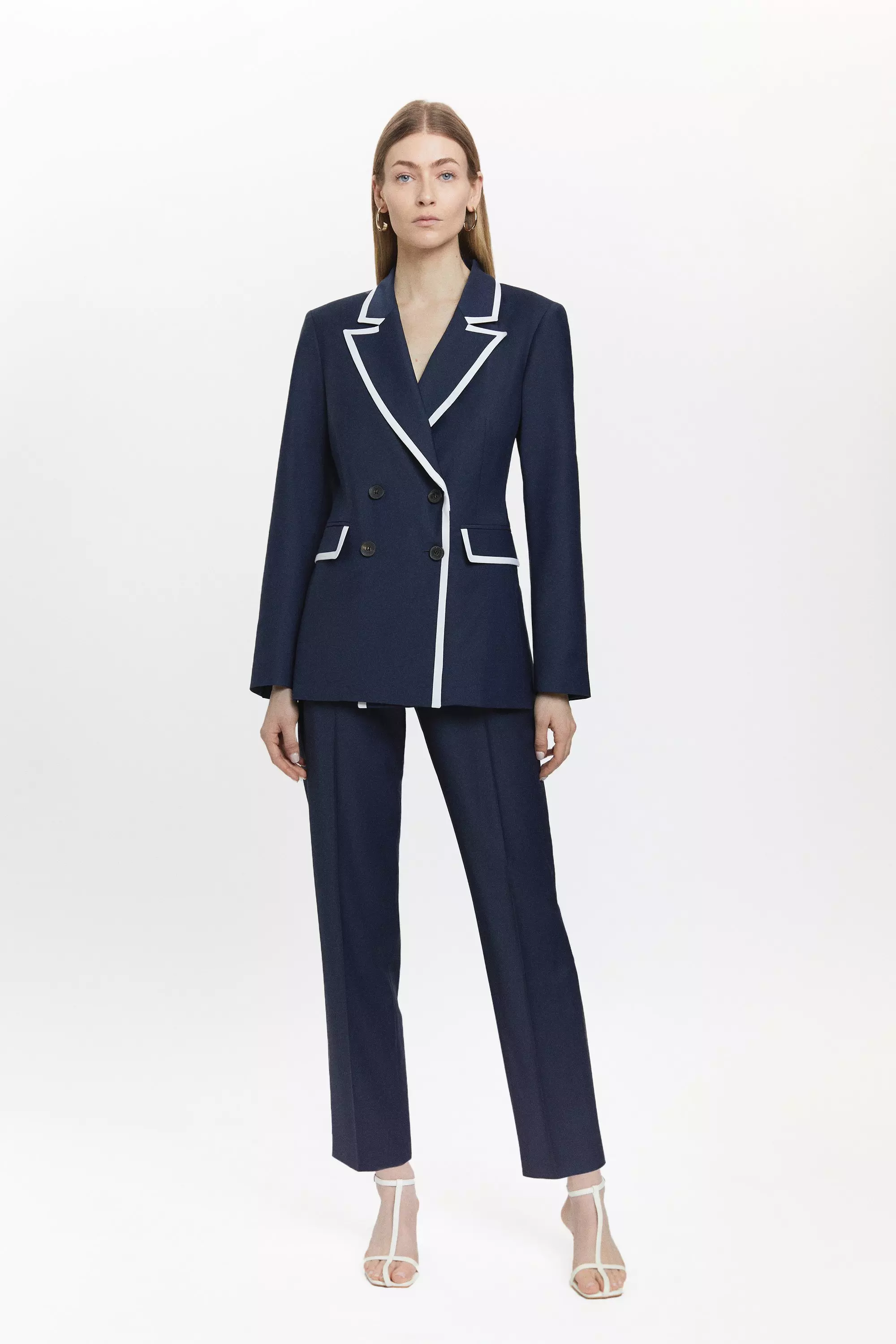 Navy Wool Blend Double Layered Detail Blazer alternative image