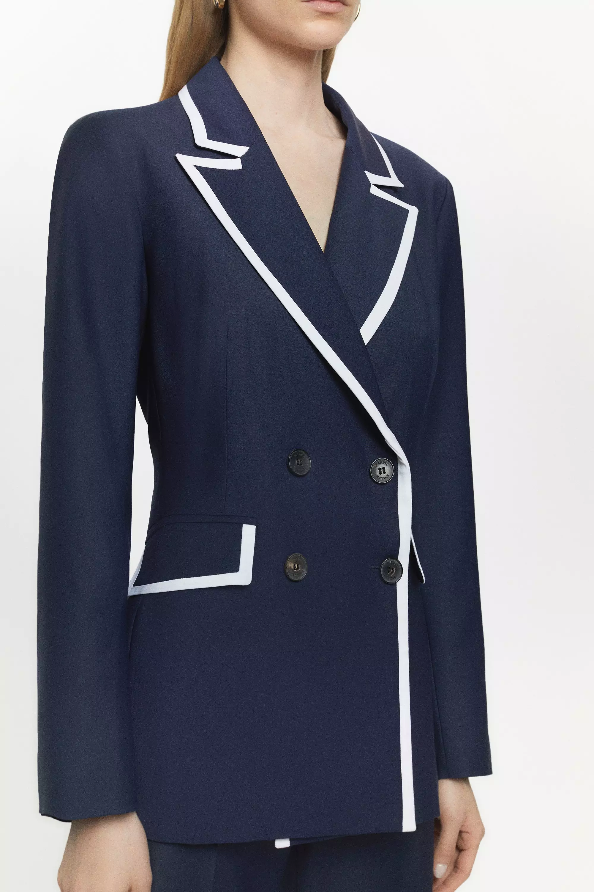 Navy Wool Blend Double Layered Detail Blazer alternative image