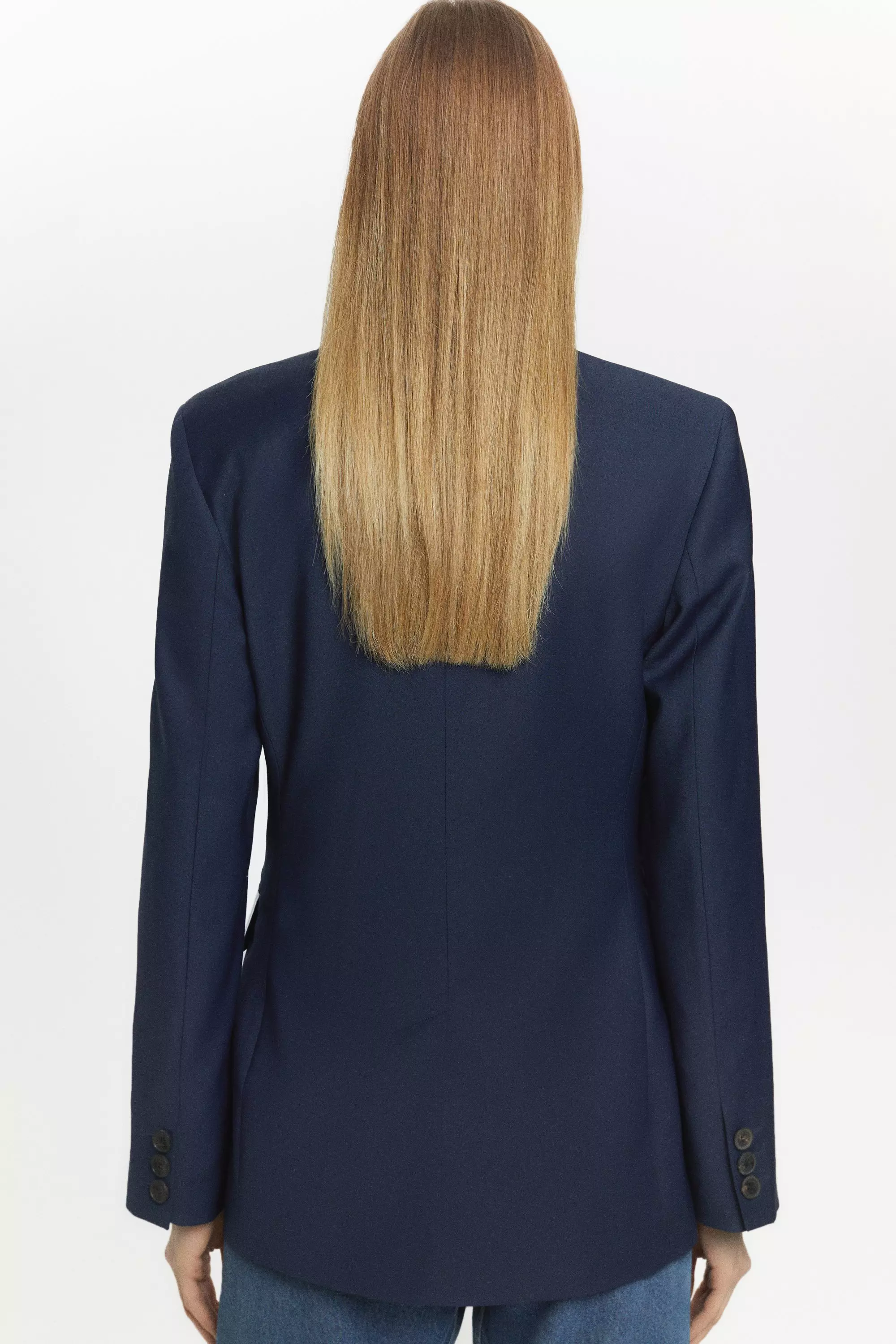 Navy Wool Blend Double Layered Detail Blazer alternative image