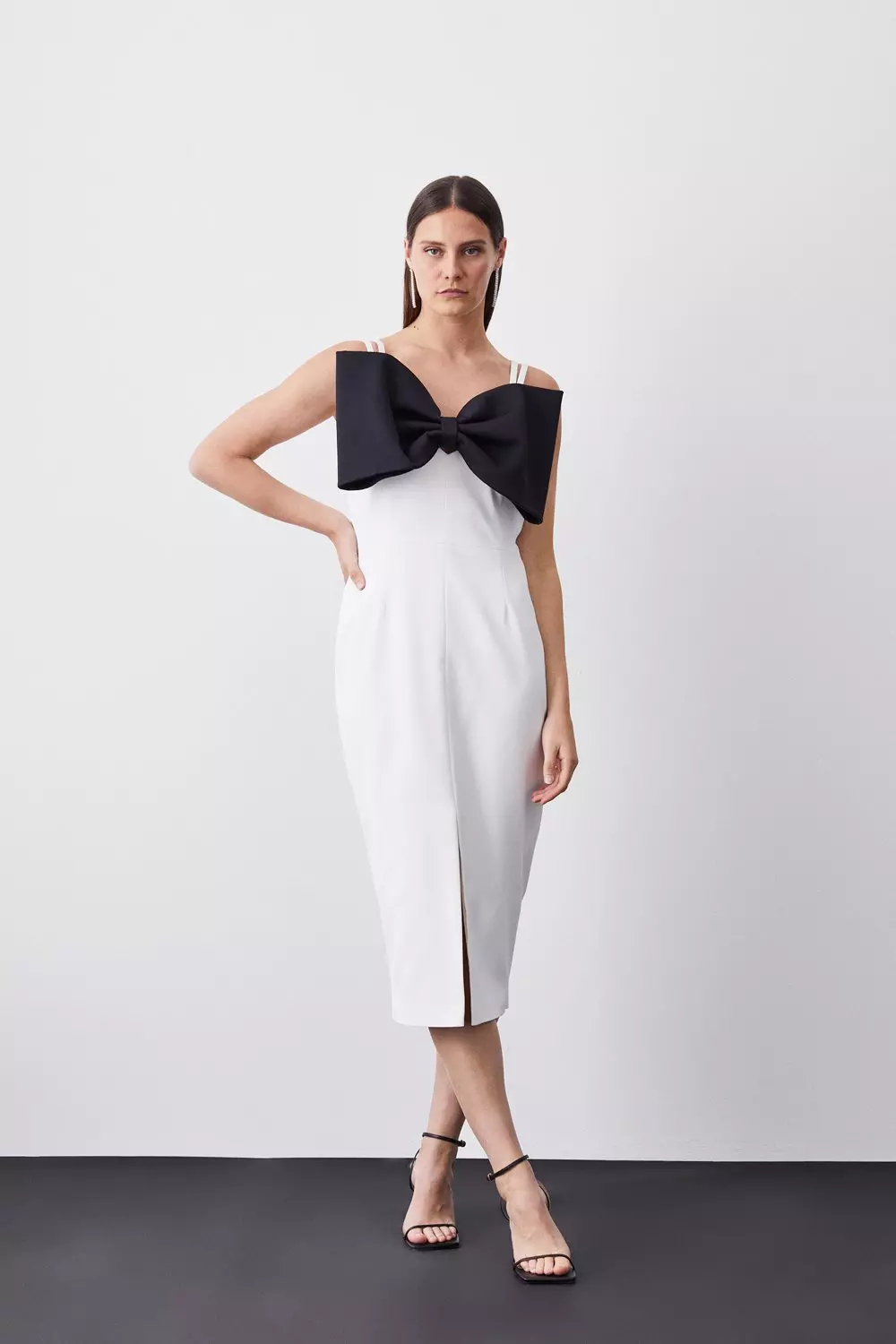 Italian Structured Rib Bow Bodice Midi Pencil Dress Karen Millen
