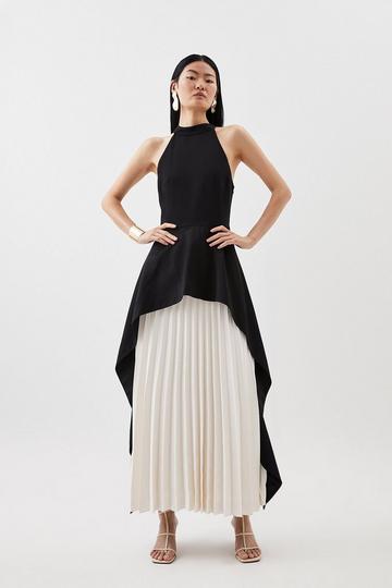 Soft Tailored Waterfall Hem High Neck Midi Dress mono