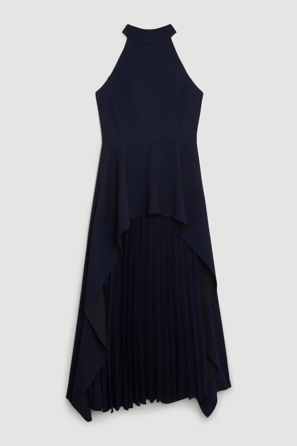 Soft Tailored Waterfall Hem High Neck Midi Dress | Karen Millen