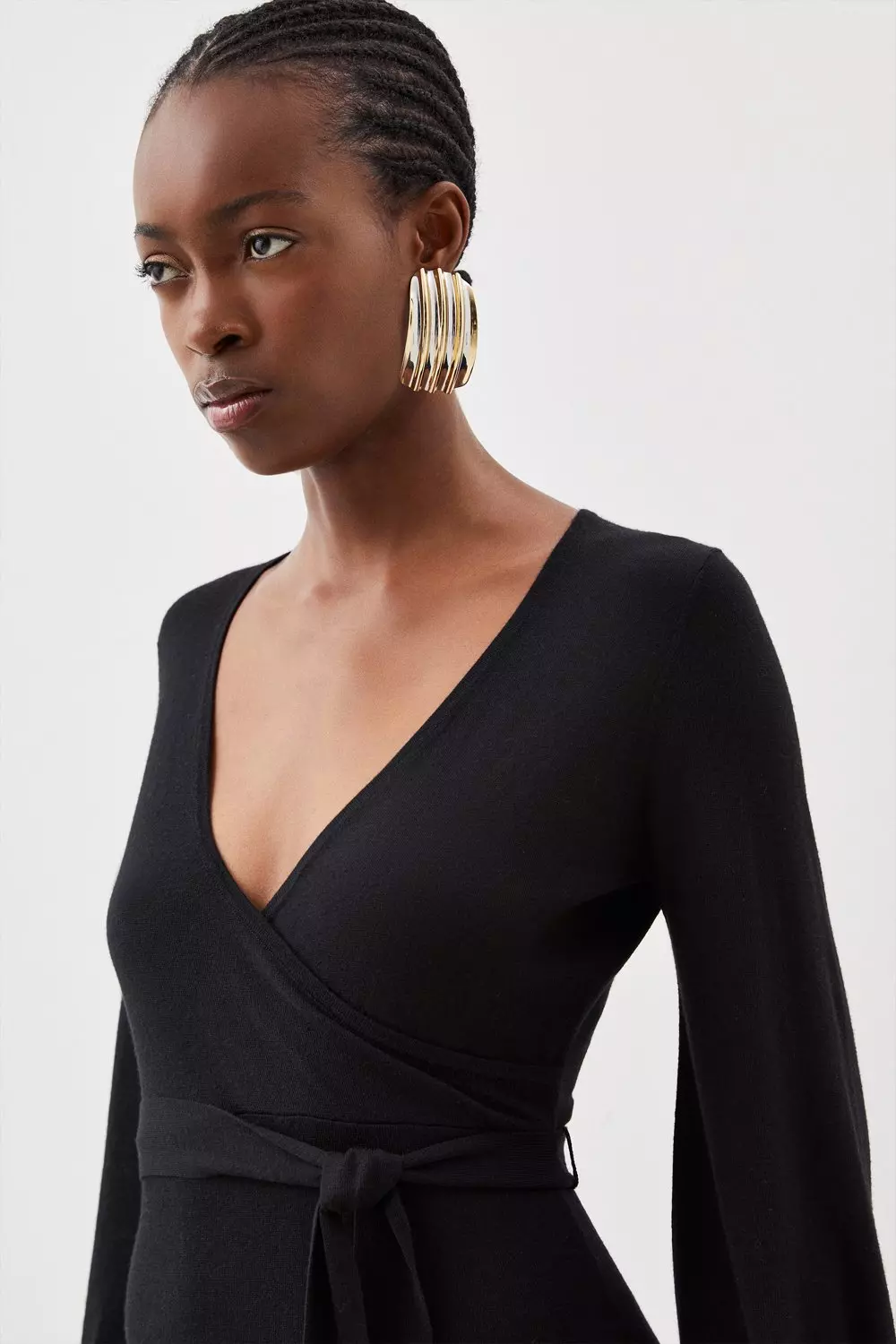 Black knit wrap dress best sale