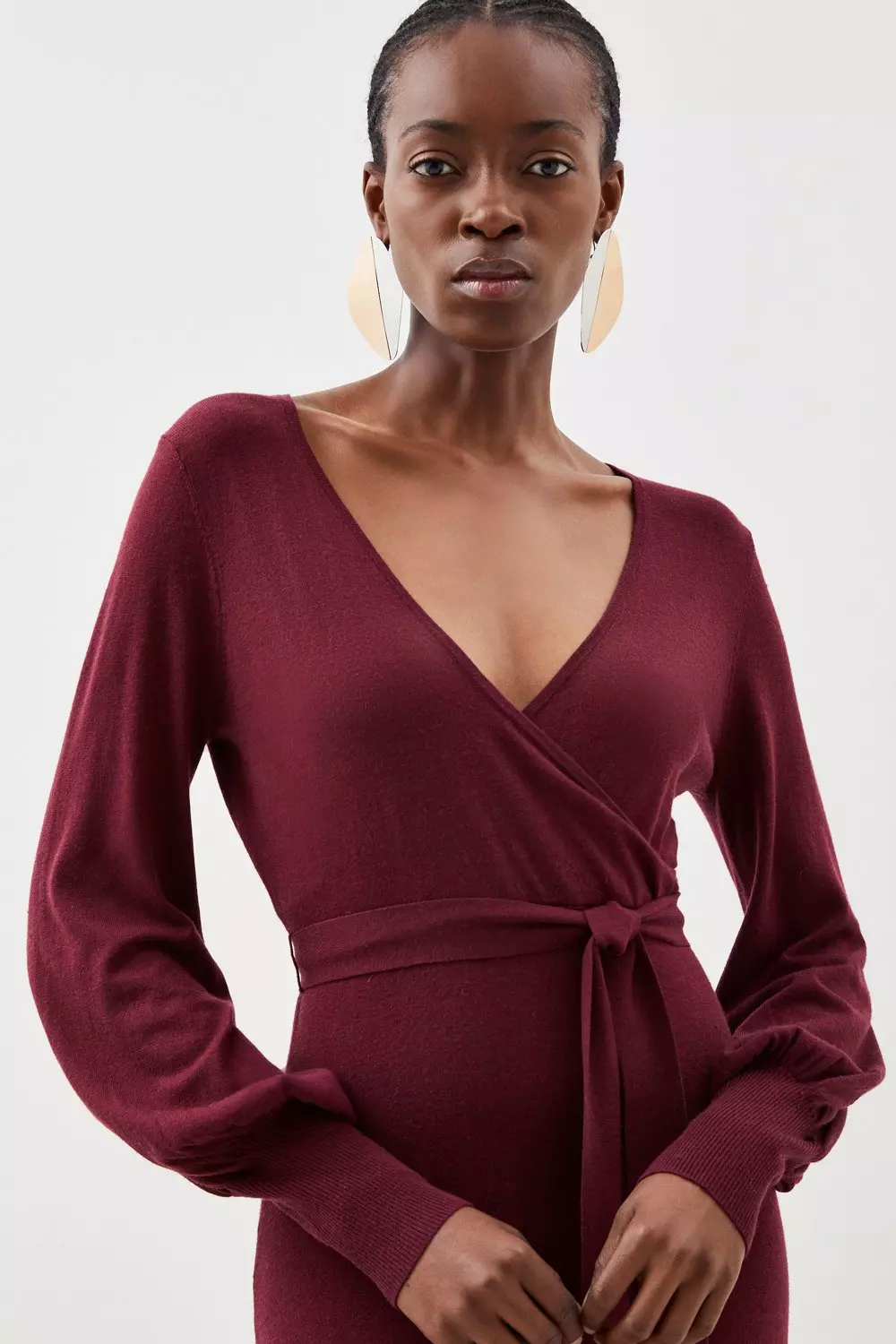 Burgundy wrap dress midi best sale