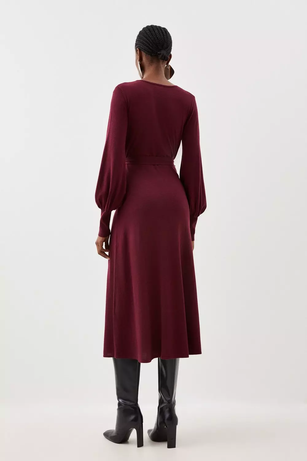 Cashmere Blend Wrap Full Sleeve Belted Knit Midi Dress Karen Millen