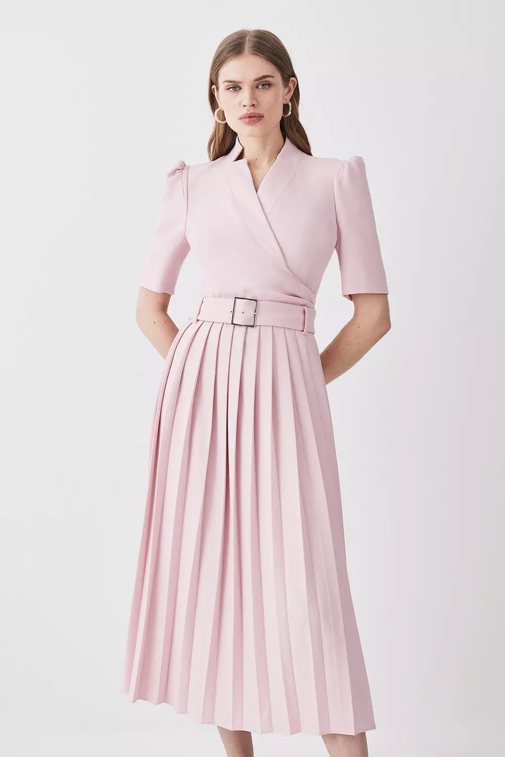 Structured Crepe Notch Neck Wrap Belted Forever Midi Dress Karen Millen