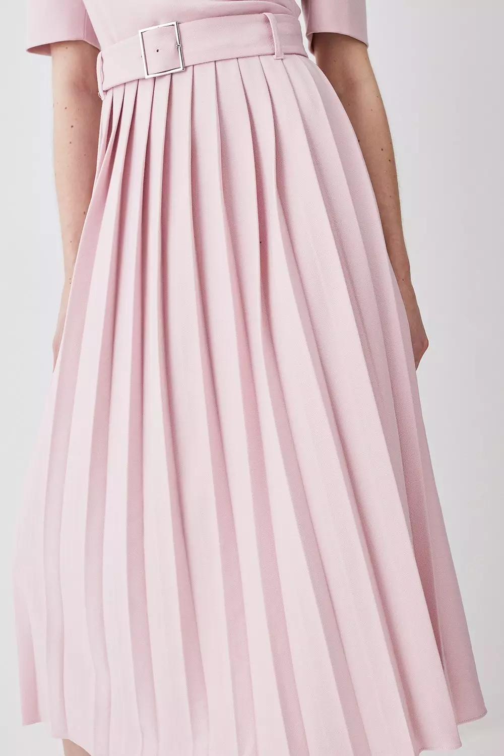 Structured Crepe Notch Neck Wrap Belted Forever Midi Dress