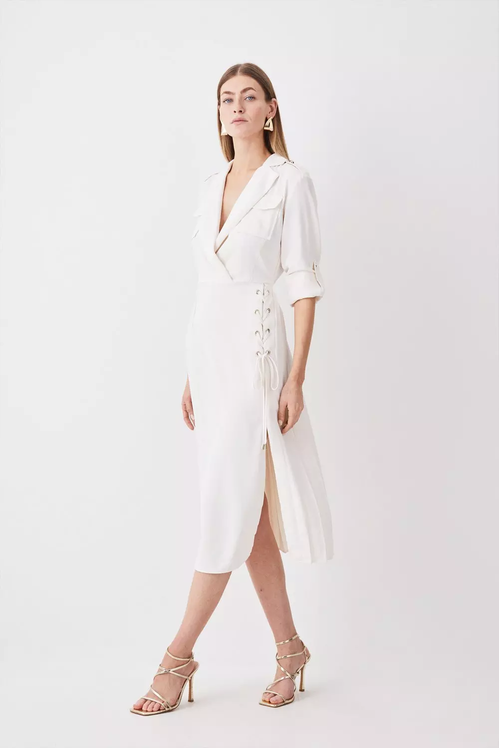 Soft Tailored Lace Up Pleated Shirt Dress Karen Millen