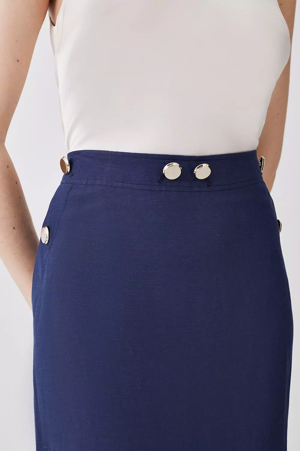 Navy pencil skirt gold buttons best sale