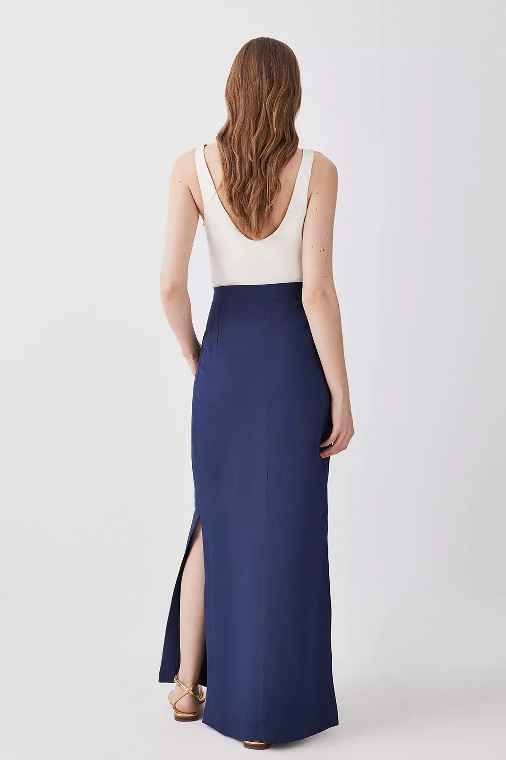 Linen Nautical Button Detail Midi Skirt | Karen Millen