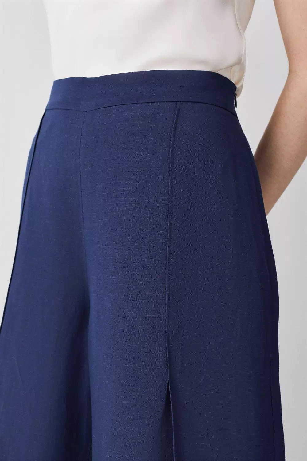 Navy Premium Tailored Linen Split Hem Wide Leg Trouser alternative image