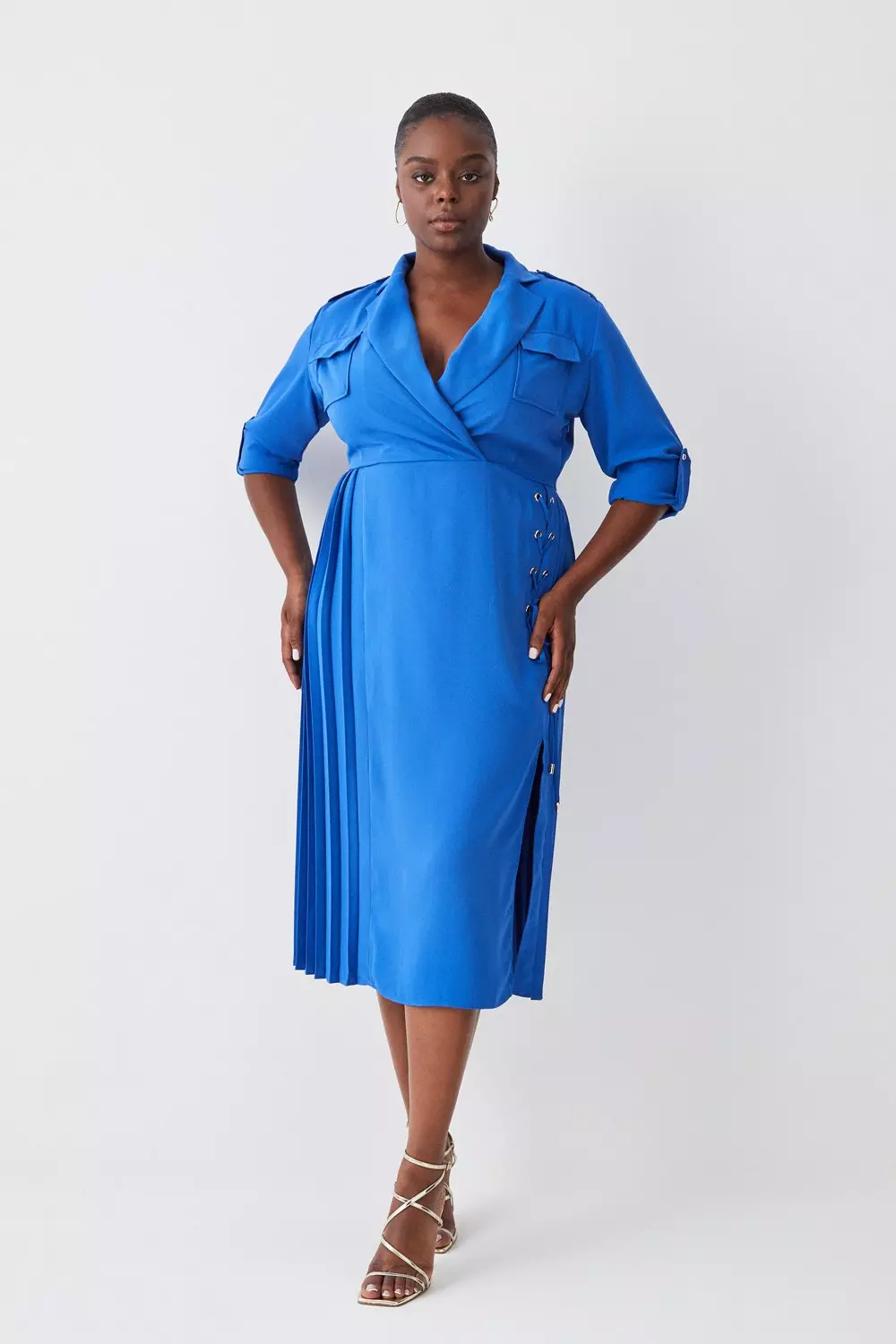 Plus Size Soft Tailored Lace Up Pleated Shirt Dress Karen Millen