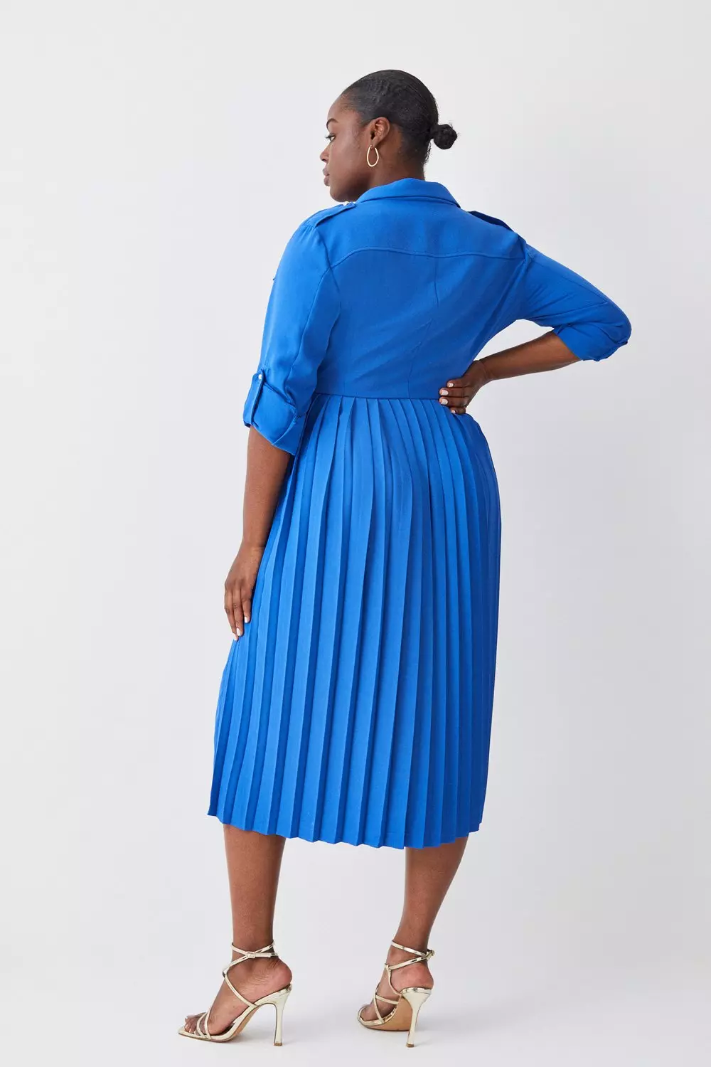【新品】Pleated Open Shirt Dress sky Plus Size Soft Tailored Lace Up Pleated Shirt Dress | Karen