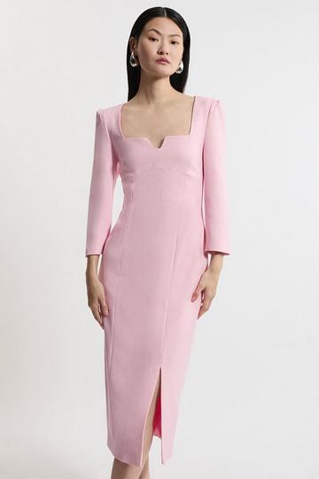 Structured Crepe Sweetheart Neck Split Front Midaxi Dress pale pink