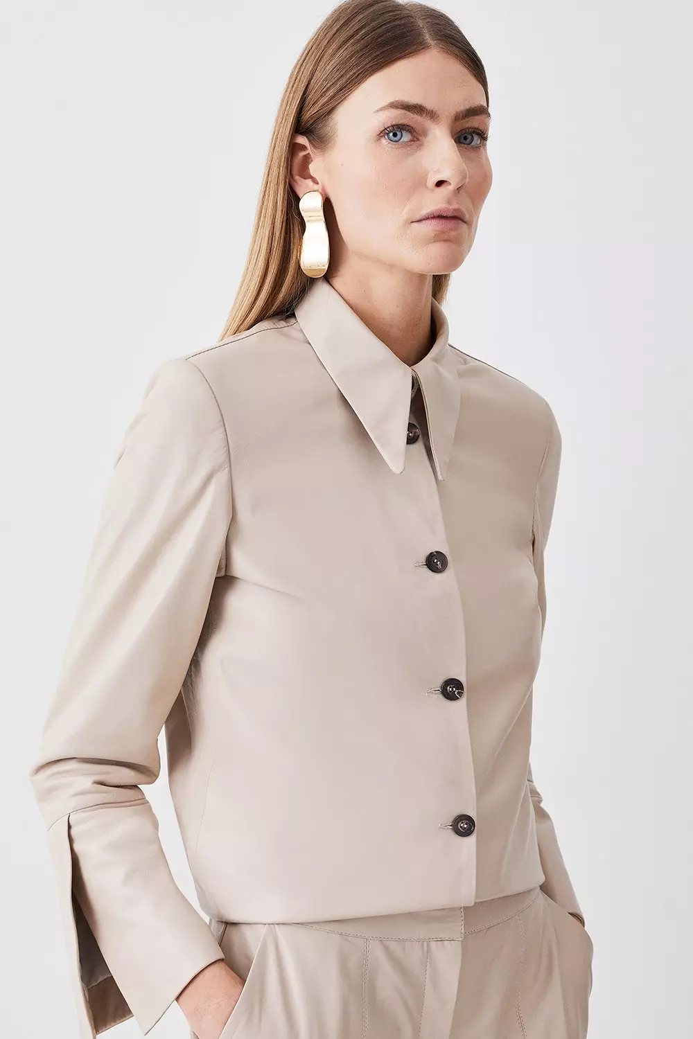 Leather Statement Cuff And Collar Shirt | Karen Millen